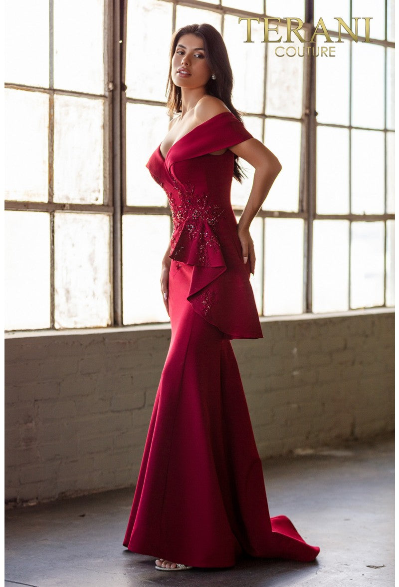 Terani Couture 1911M9339 Long Off Shoulder Prom Dress