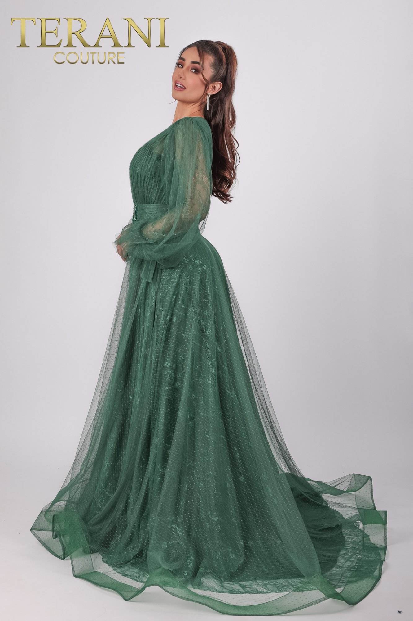 Terani Couture 1913M9414 Long V-Neck Formal Dress