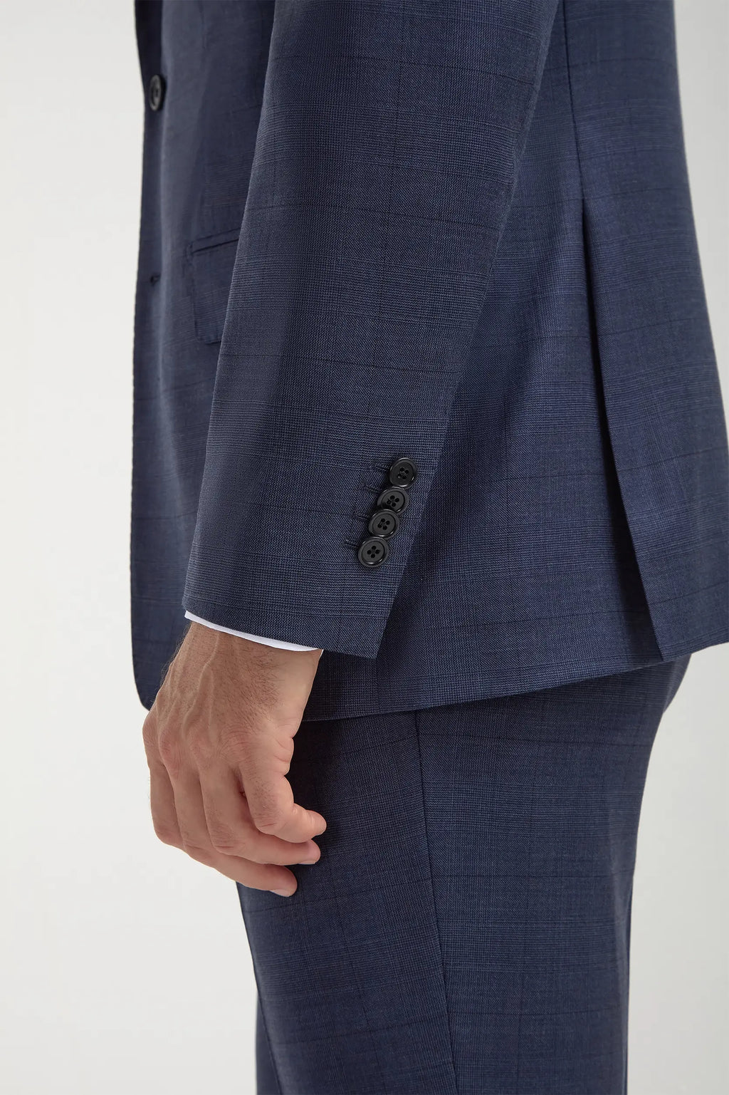 Blue Avio Prince of Wales Full Canvas suit - Made in Italy