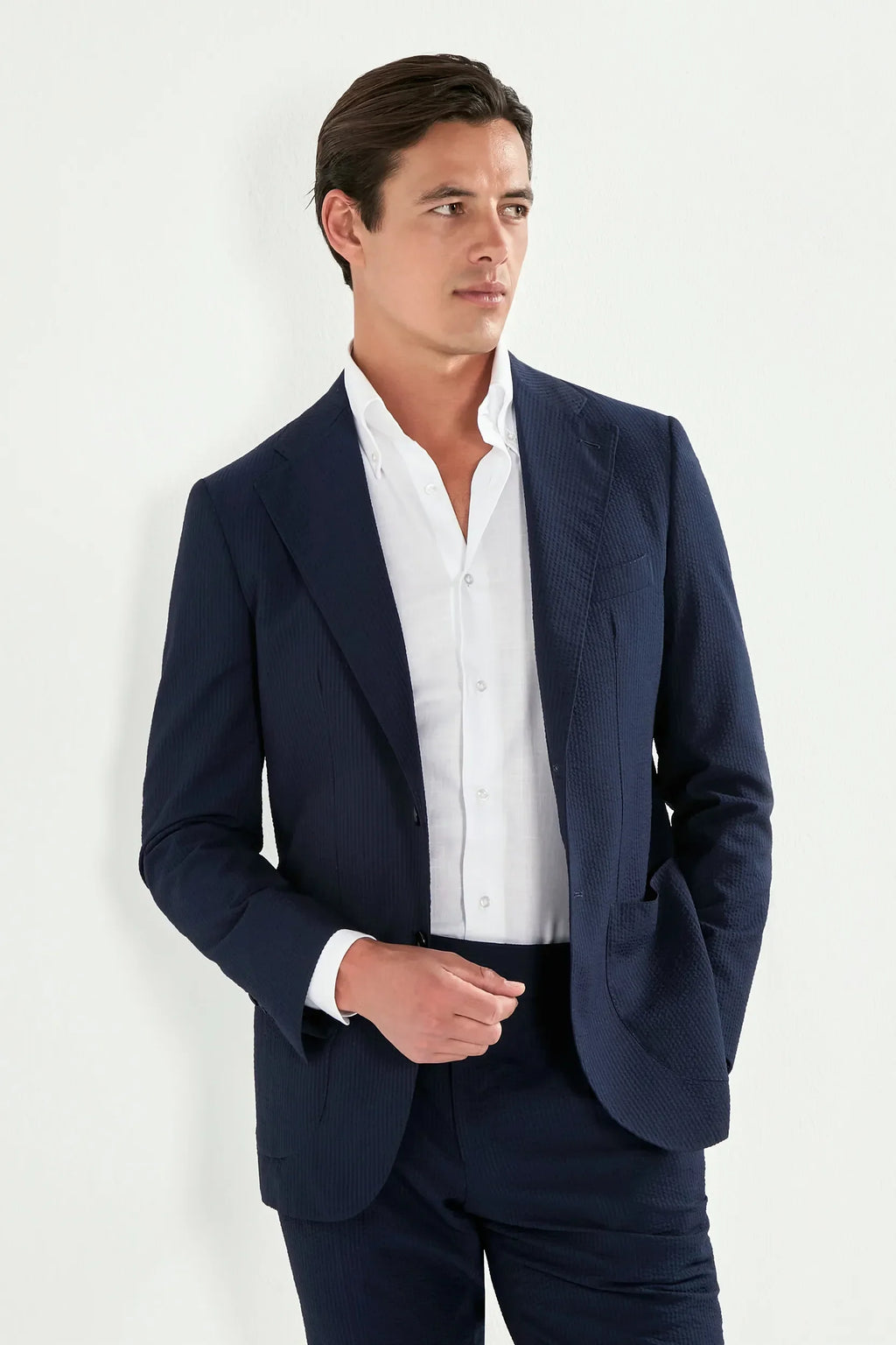 Blue wool and silk seersucker suit - Made in Italy