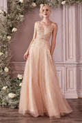 Sequin Beaded Floral Sleeveless Tulle Long Formal Prom Dress by LaDivine CD0196