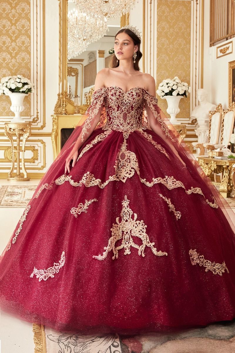 Long Applique Glitter Quinceañera Ball Gown by LaDivine 15711