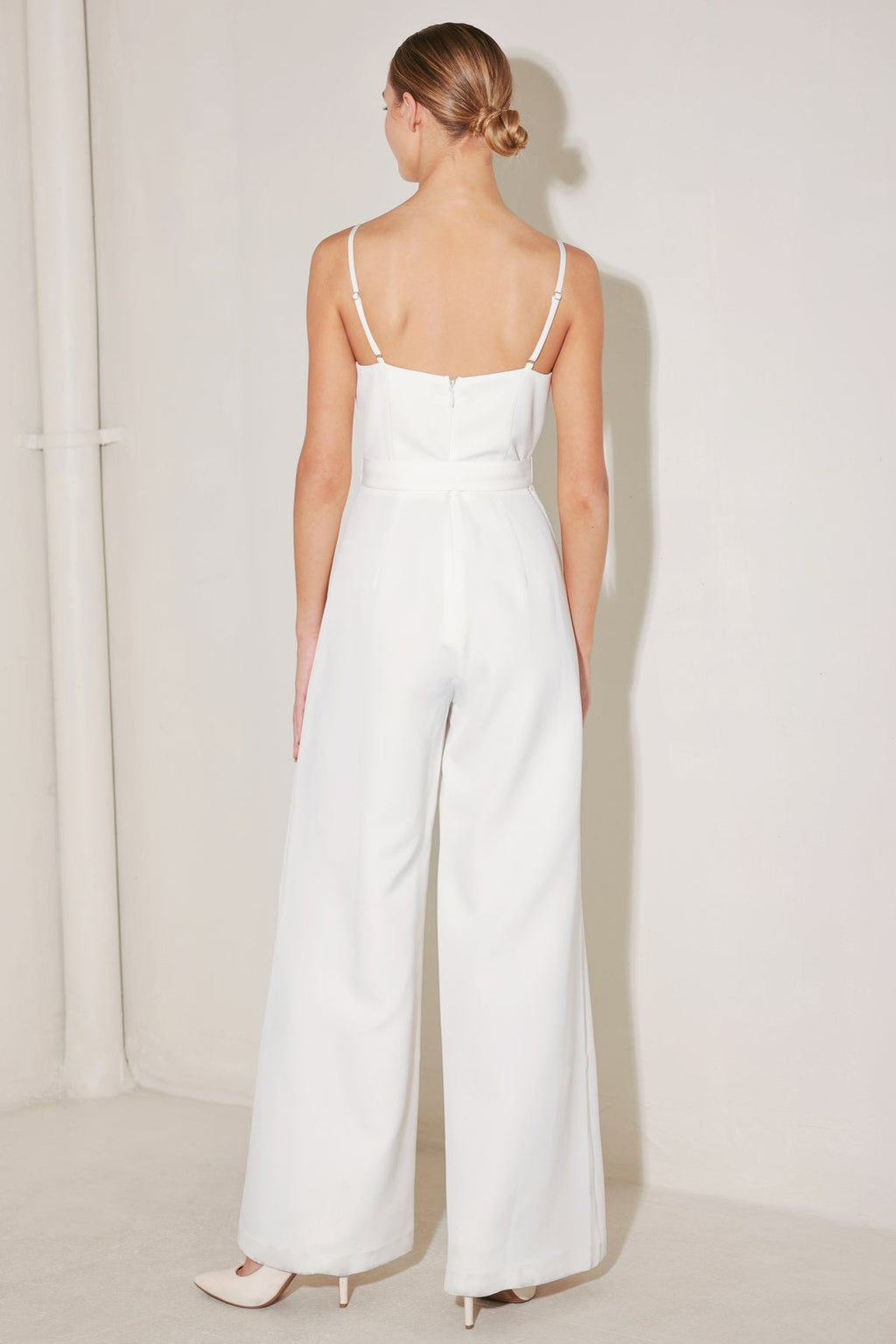 Sweetheart Neck Wide Leg Woven Wedding Jumpsuit with Belt Detail Flying Tomato FP1753