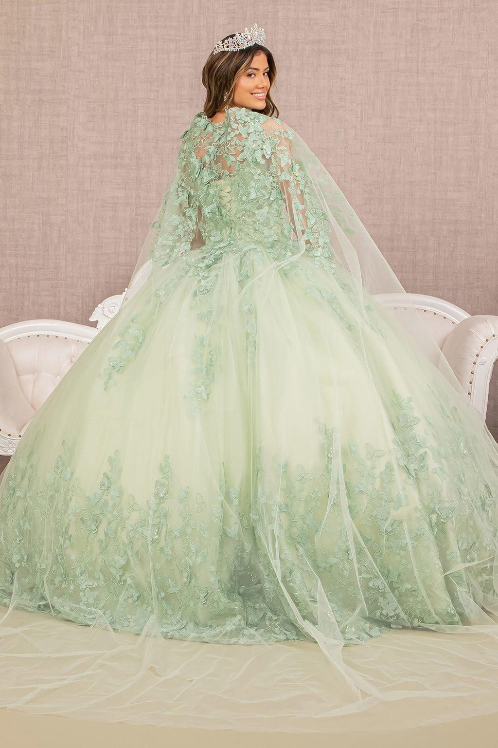 Long Ball Gown Quinceanera Cape Dress