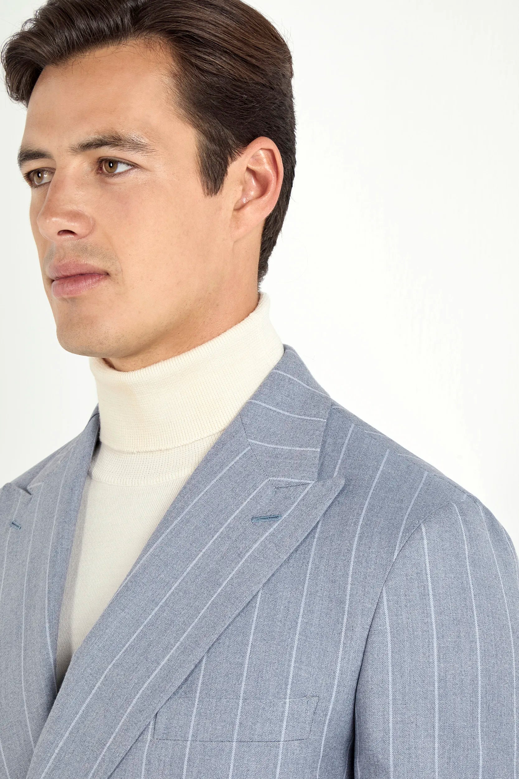 Dusty blue striped double breasted suit - Made in Italy