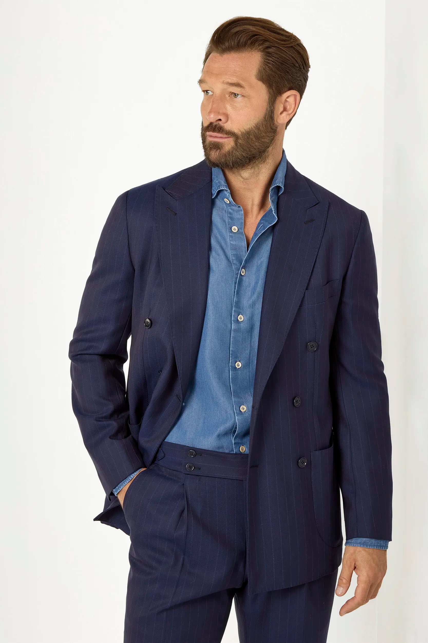 Blue striped double breasted suit - Made in Italy
