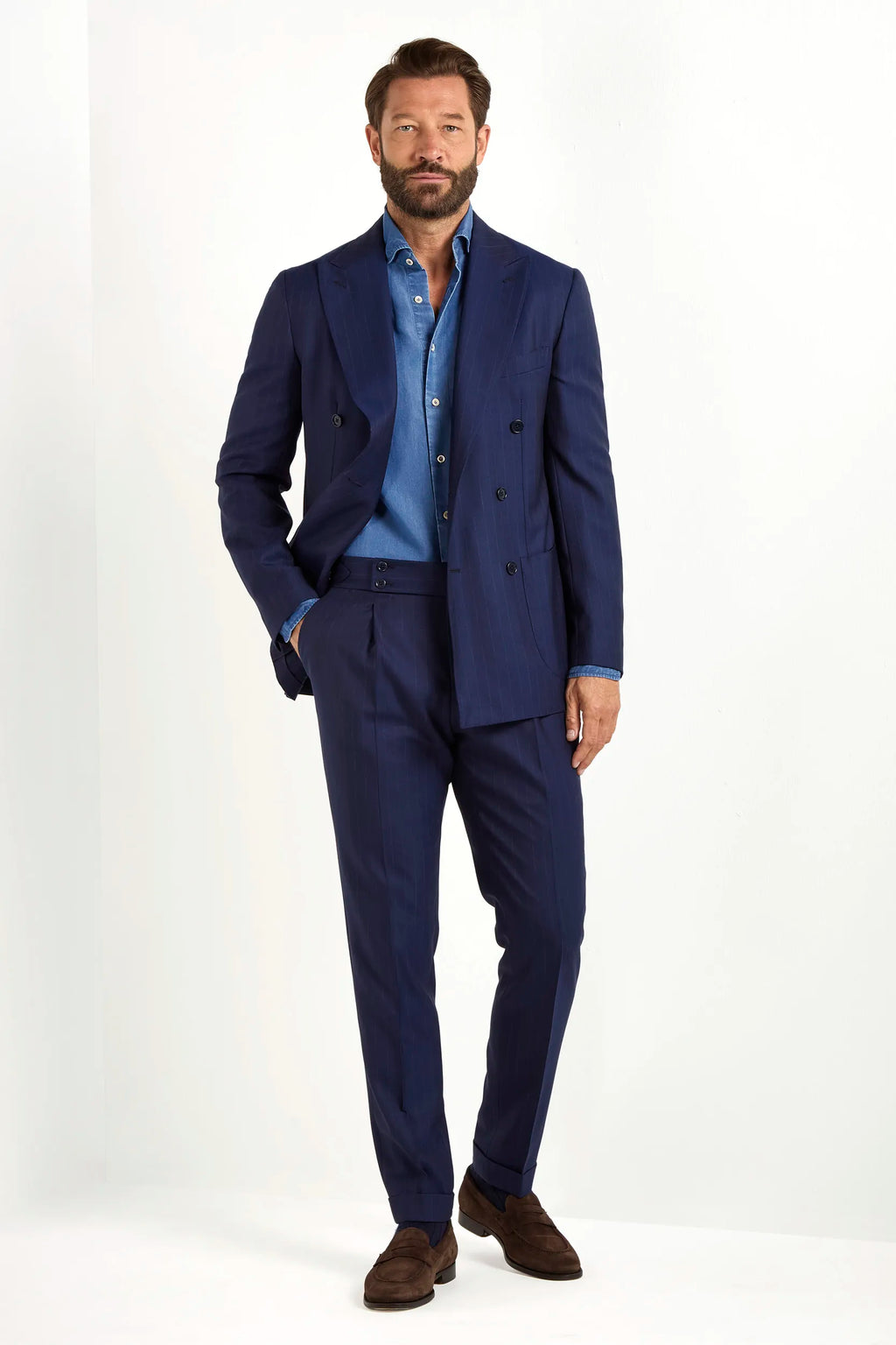 Blue striped double breasted suit - Made in Italy