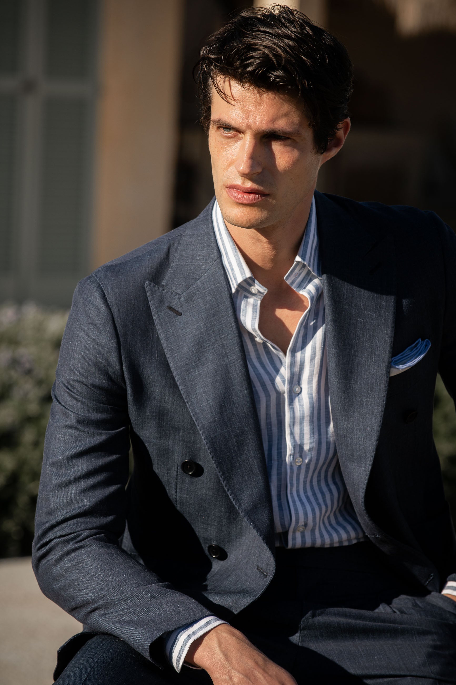Denim double breasted suit - Made in Italy