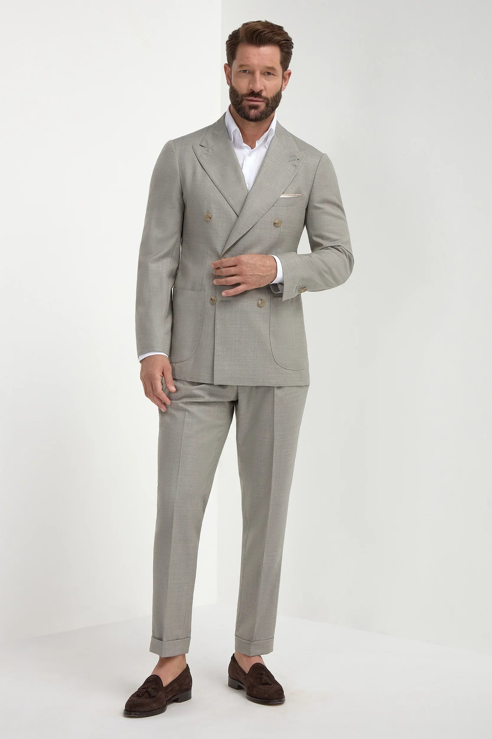 Green double breasted Super 150's suit - Made in Italy