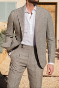 Hazelnut Prince of Wales wool and linen suit - Made in Italy