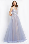 Jovani 07638 Sequin Long Plunging Neck Dress