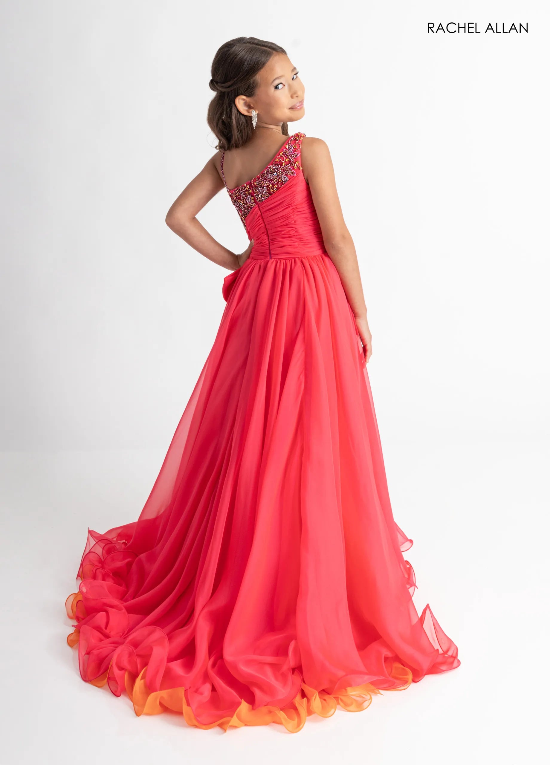 One-Shoulder Short Embellished Romper Gown by Rachel Allan 10311