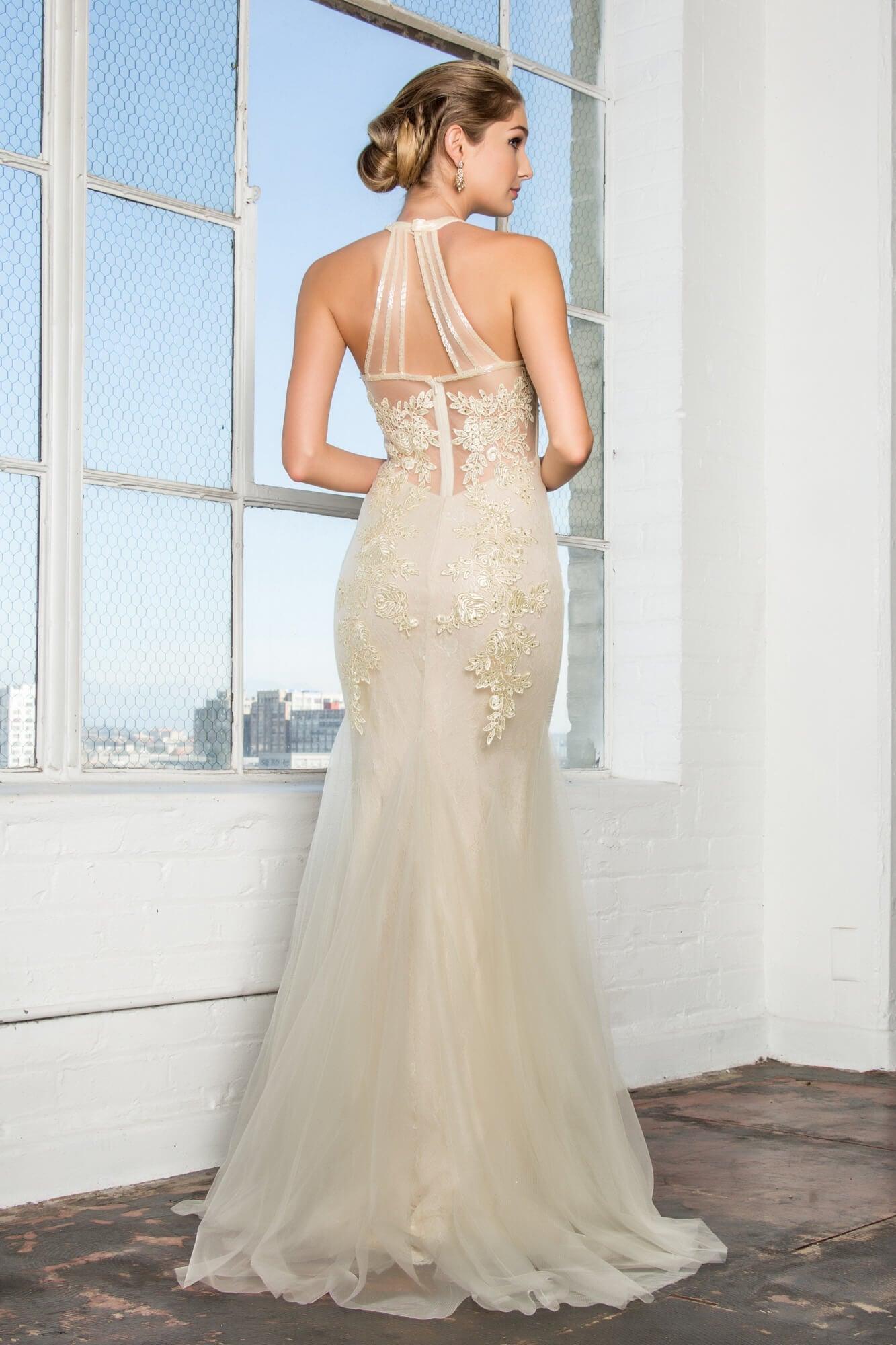 Long Wedding Dress Halter Lace Mermaid Gown