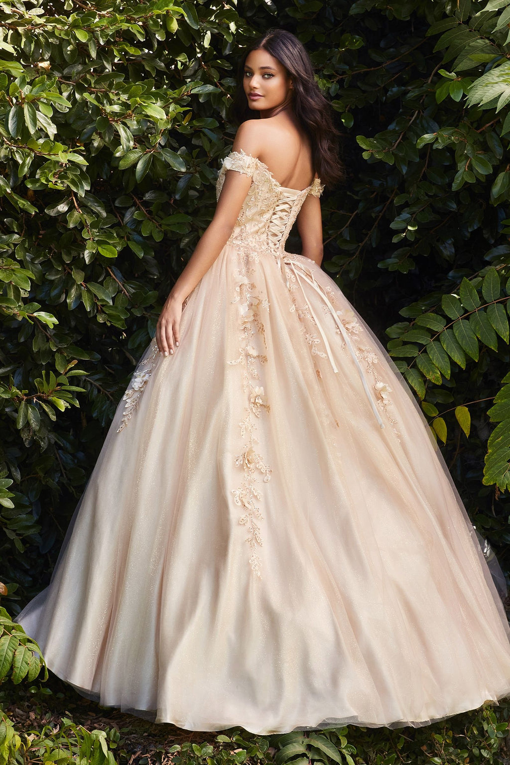 3D Floral Sequin Long Ball Gown Quinceañera Dress by LaDivine CD0185
