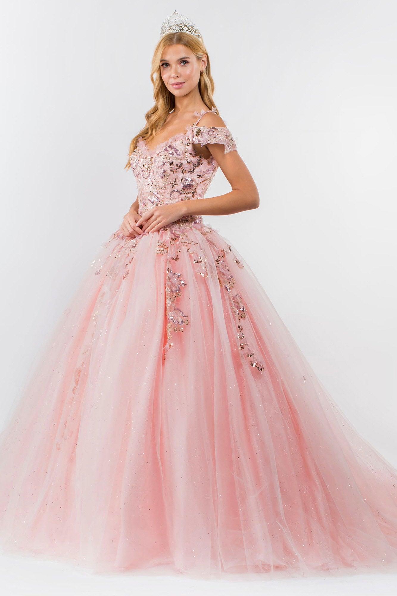 Quinceanera Cold Shoulder Long Sequin Dress