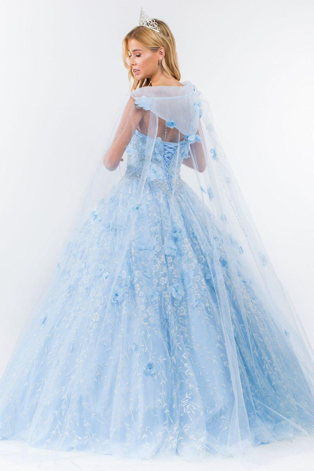 Strapless with Mesh Cape Quinceanera Dress