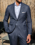 Denim striped wool suit - Made in Italy
